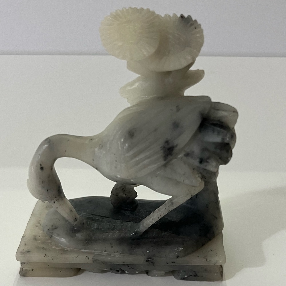 Hand Carved Soapstone Crane With Lotus Figurine